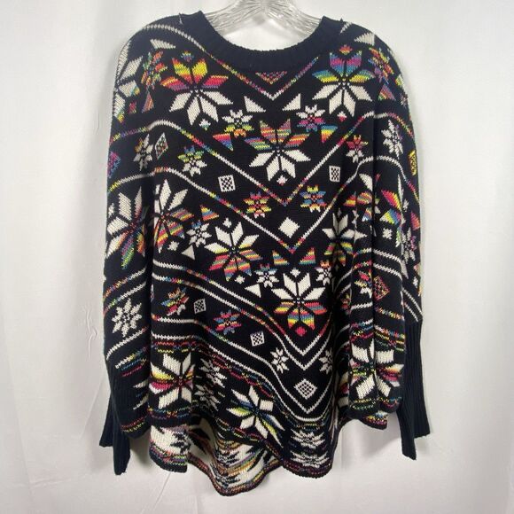 LOANA Girl Sleeved Knit Poncho One Size Ribbed Cuffs Multicolor Indie Hipster - Picture 1 of 10